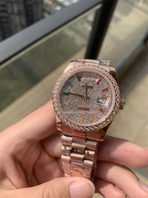 rose gold iced out rolex
